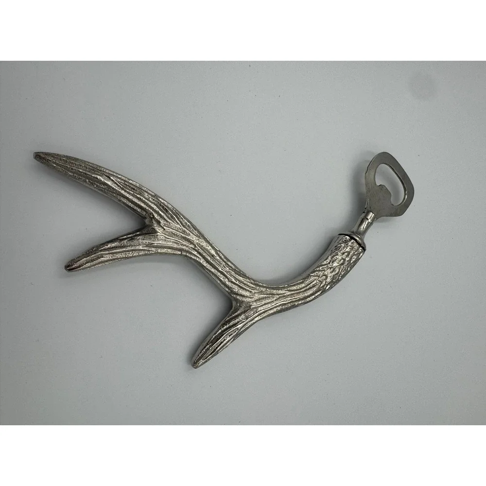 Silver Antler Handle‎ Bottle Opener Rustic Lodge Deer Horn Metal Bar Tool